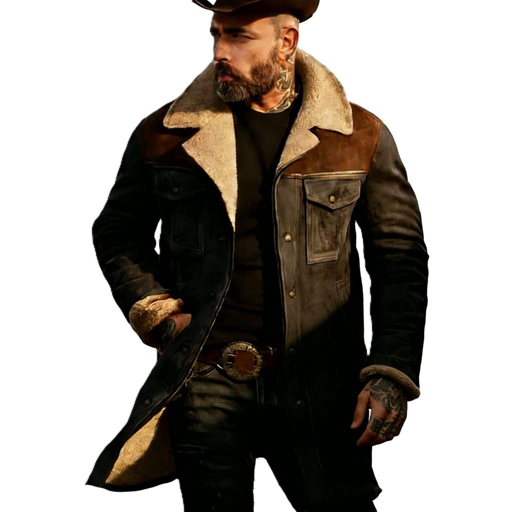 2025 New Men's Retro European American Suede Jacket – Autumn/Winter Color Block Patchwork