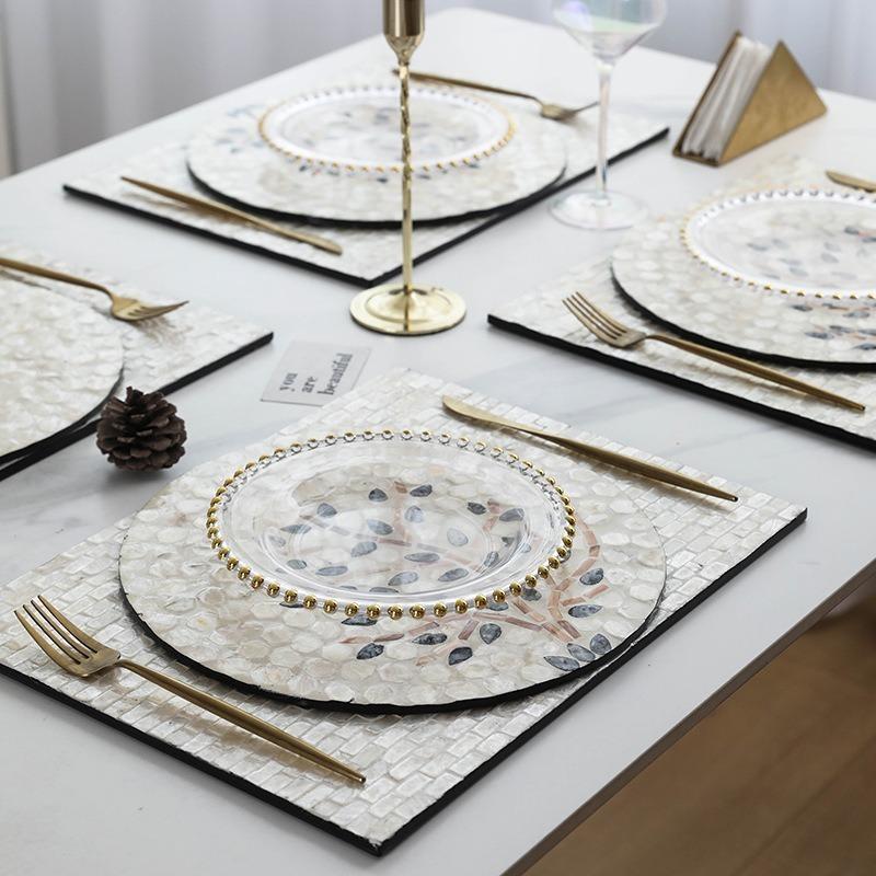 Dinner Plates Luxury Colored Shell Insulated Placemat Table Mat Salad Steak Round Tray Plate Dinnerware Kitchen Tableware