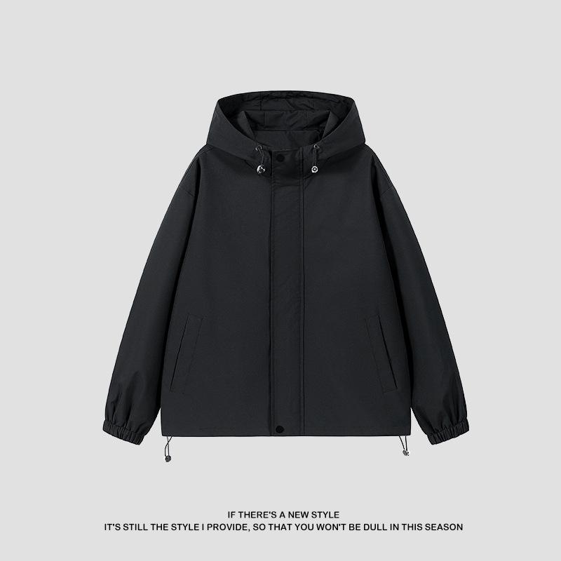 Spring and Autumn Hooded Jacket Men's Korean Style Casual Hong Kong Style Loose Couple Trench Coat Waterproof Jacket