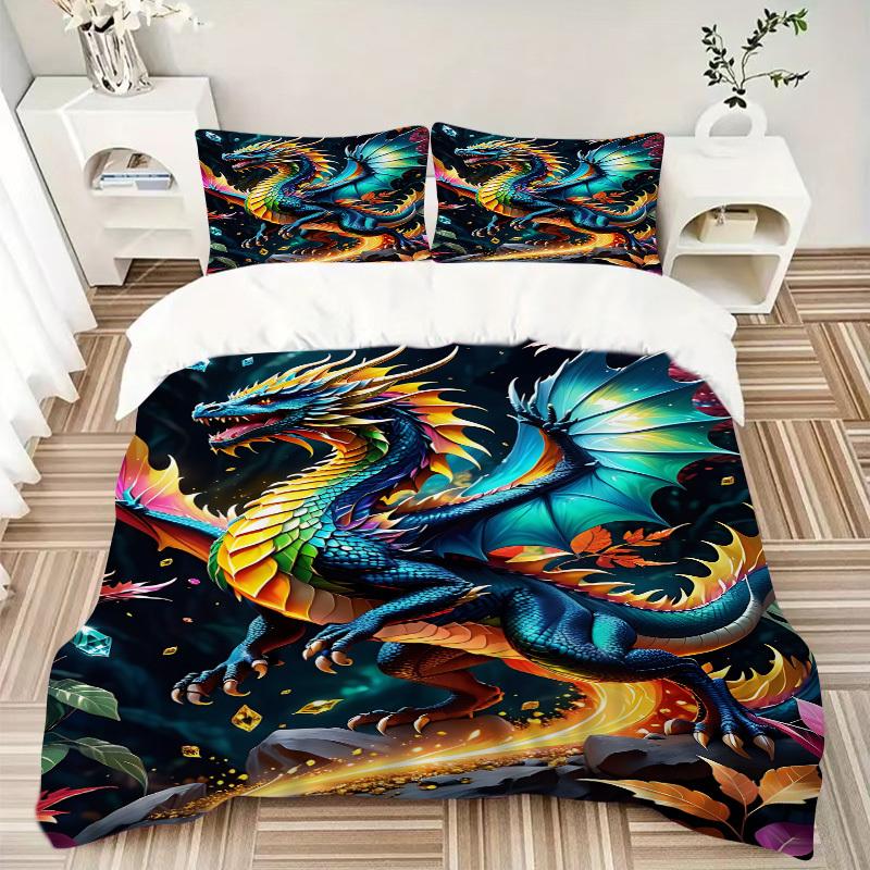 3pcs bedding set Fantasy Dragon Includes 1 Comforter + 2 Pillowcases, Without Pillow Inserts, Soft Comfortable, Lightweight Breathable054