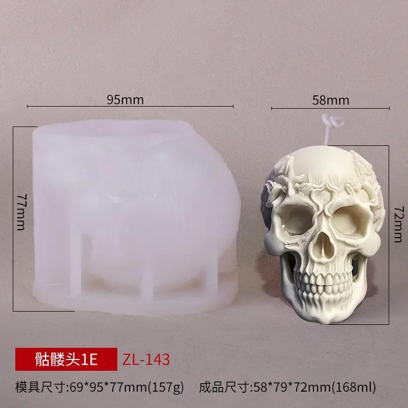 3D Florale Totenkopf Kerzenform Halloween Totenkopf Dekoration Bastel Gips Harz Zementform DIY Handgemachte Seife Gips Zement Bastelwerkzeug