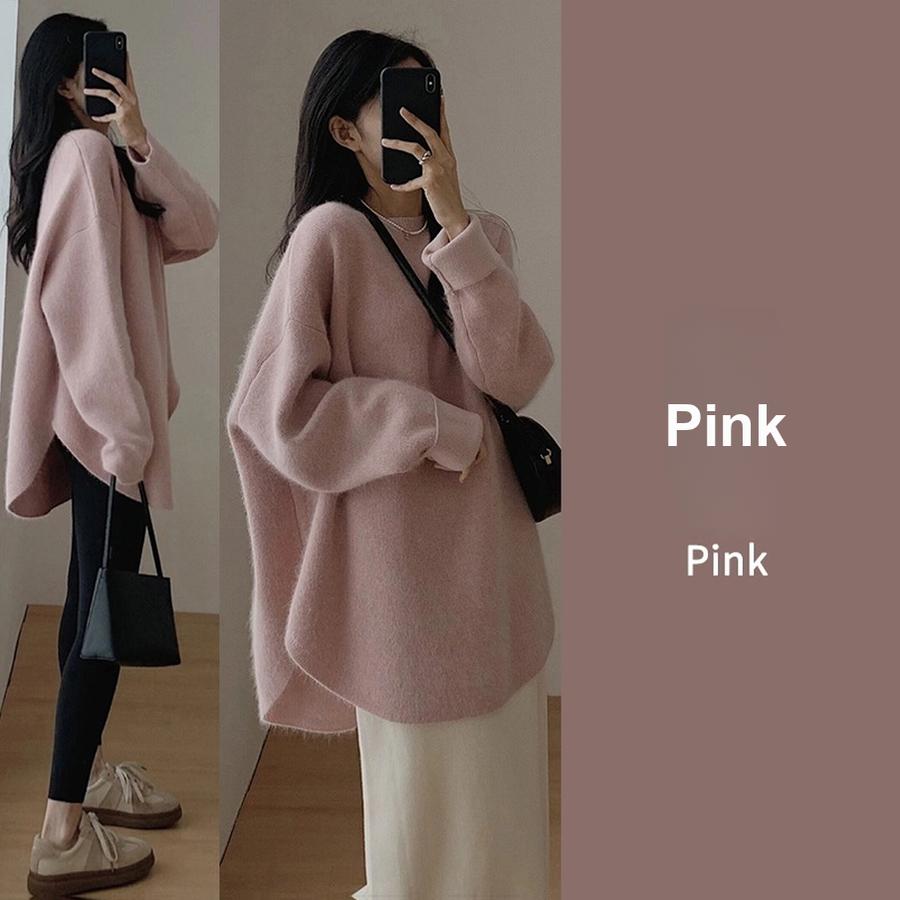 Pink Crewneck Sweater Women's New Fall Outfit Korean Style Atmosphere Aesthetic Top