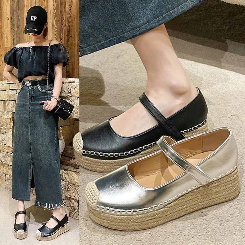 Spring Rome Sandals Weave Wedges Platform Shoes Women Dress High Heels Mary Janes Shoes Party Pumps Female