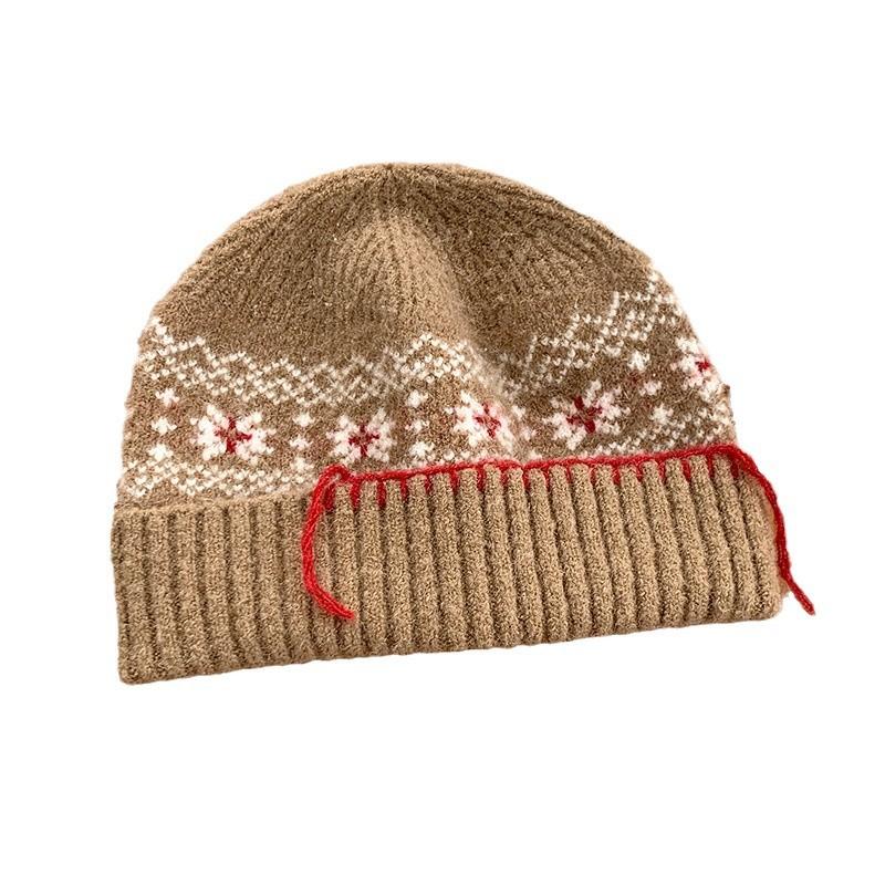 Snow Pattern Knitted Wool Hat for Women In Winter Jacquard Fair Island Style Warm Baotou Hat New Christmas Hat