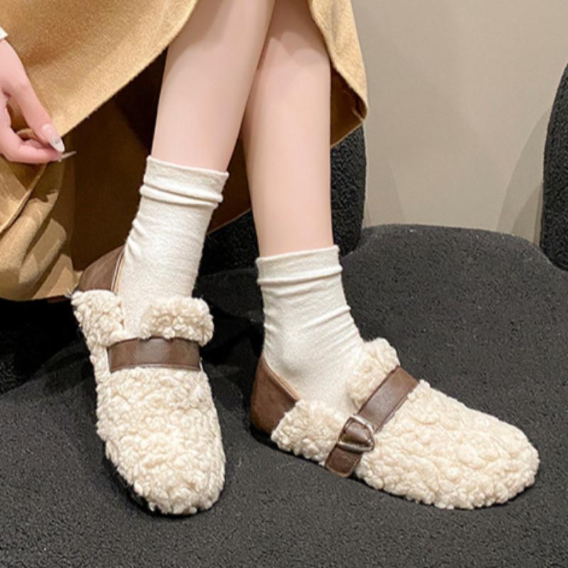 Autumn and Winter Women's Shoes Plus Velvet Casual Flat Cotton Shoes Round Toe Cotton Slippers