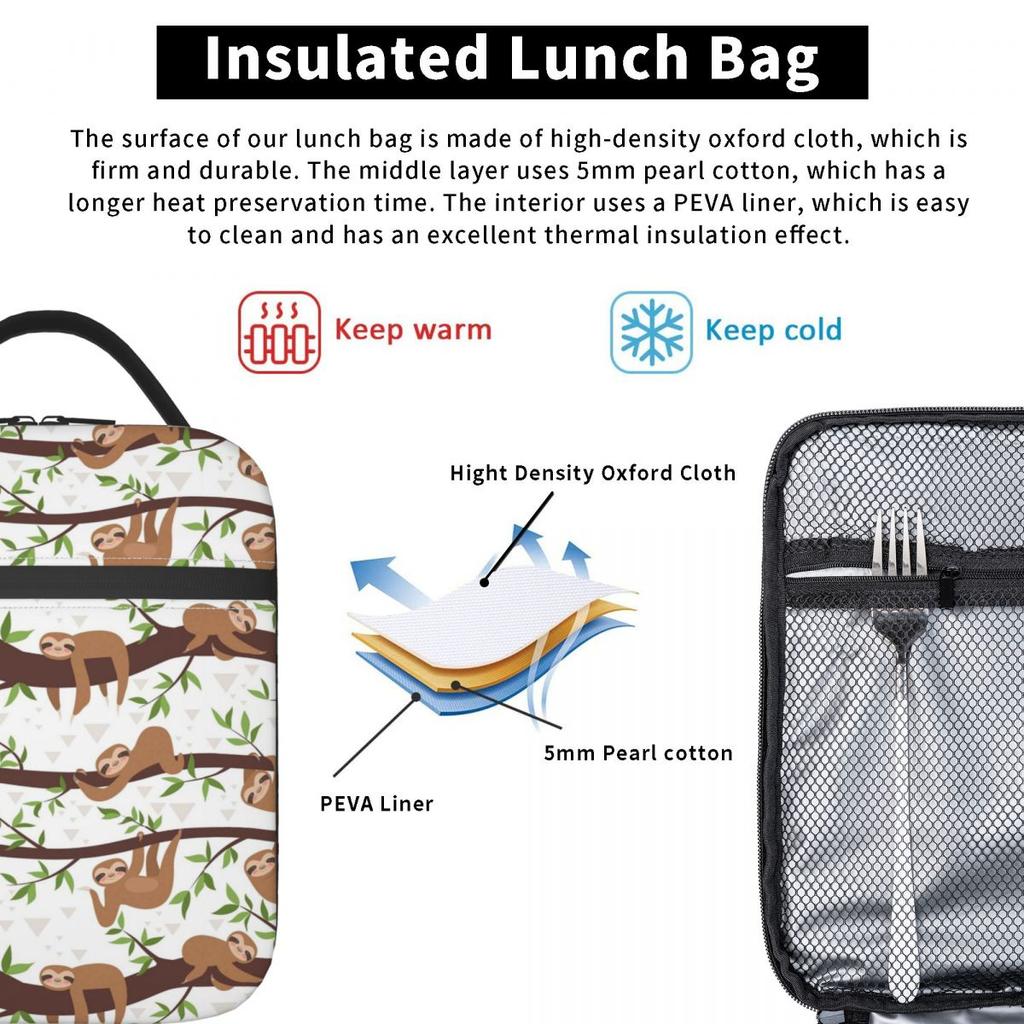 Süßes Faultier am Ast Isolierte Lunchtasche für Kinder Schul-Kühlbox Thermische Lebensmittelbox Tragetasche Auslaufsicherer Lunchbox-Behälter