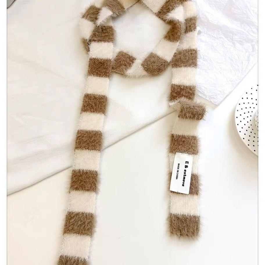 Slim Stripe Plush Scarf Clothing Accessories Striped Warm Soft Thin Scarf Knitted Wool Plush Long Narrow Scarves Autumn Winter