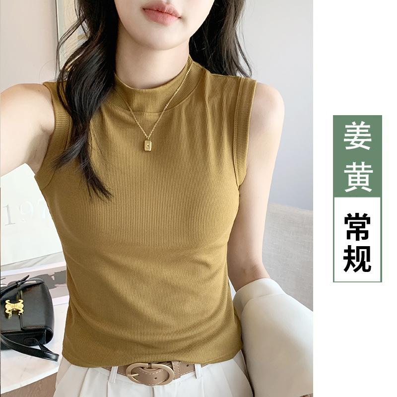 Crew neck threaded bottoming shirt women's sleeveless vest, sling, breast cover, outer wear, inner top burst