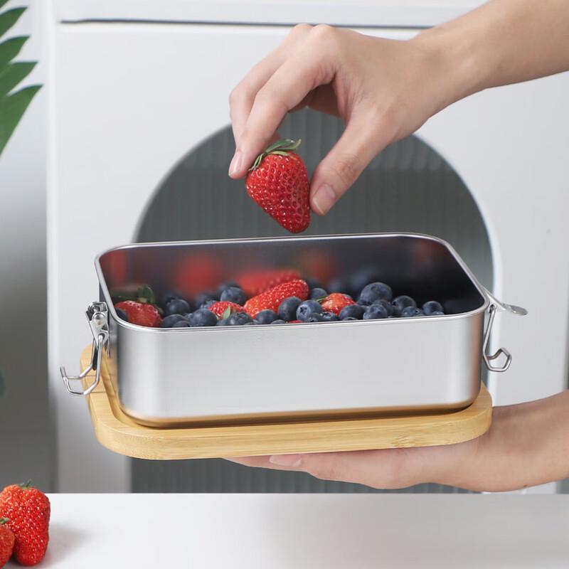304 Stainless Steel Lunch Box with Bamboo Lid 1200ml