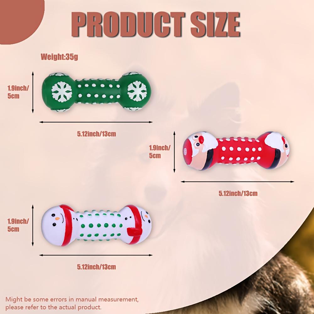 Christmas Dog Squeaky Dumbbell Toys, Santa Snowman Snowflake Pet Chew Toys, Festive Interactive Dog Toys for Teeth Cleaning