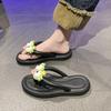 Glasses seaside beach shoes pinch feet cool slippers women's outer wear 2025 summer new models step on shit feeling thick bottom flip-flops women