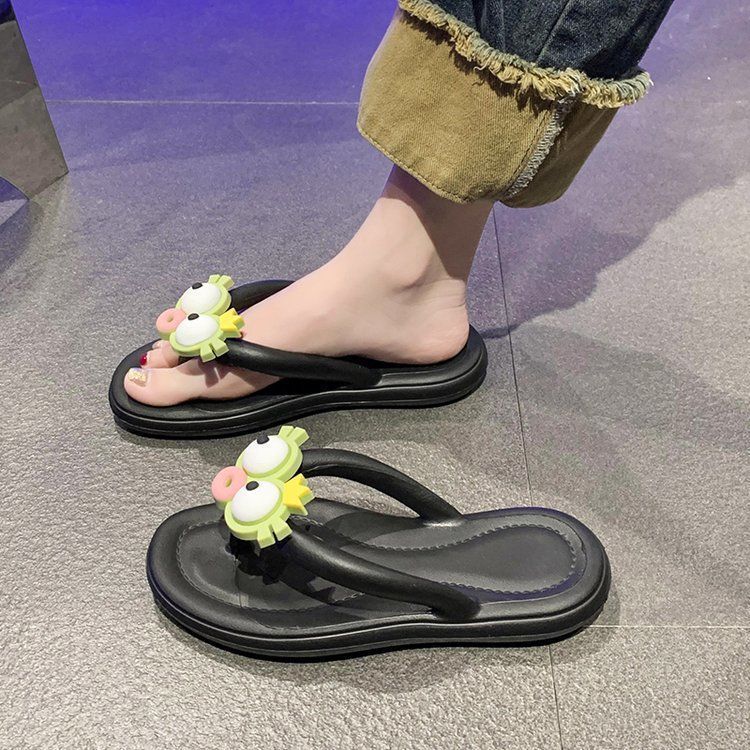 Glasses seaside beach shoes pinch feet cool slippers women's outer wear 2025 summer new models step on shit feeling thick bottom flip-flops women