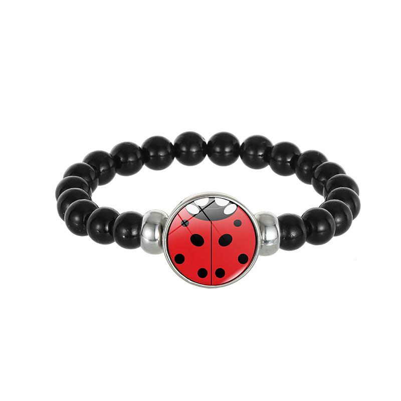 Ladybug Bear Paw Print Beaded Bracelet with Polka Dot Time Gem