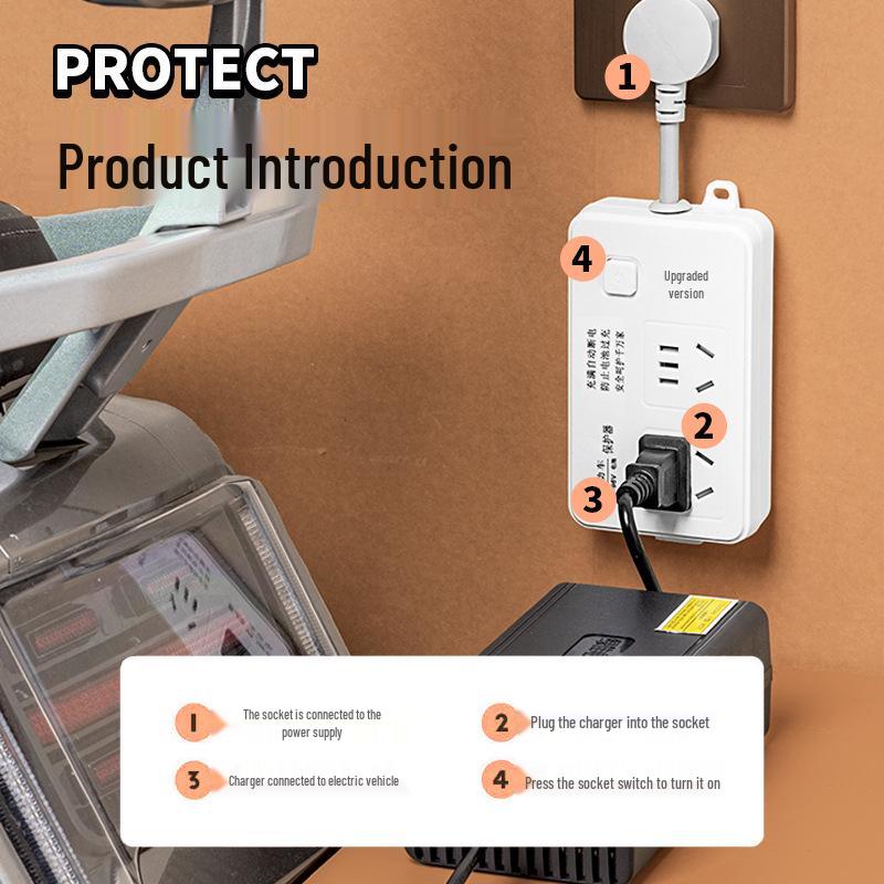 Smart Socket with Auto-Off Electric Vehicle Charging Protector – Anti-Overcharge Extension for E-Bikes
