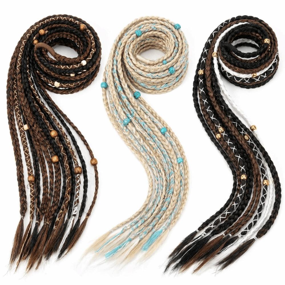 Beaded Accents Braided Ponytail Extension Hand Woven Boho Braid Dreadlock Hairpiece Daily Styling