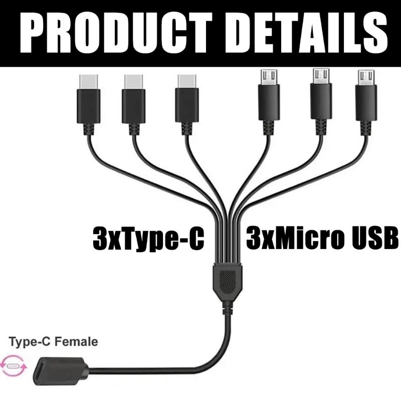 6 In 1 USB C Charging Cable Wire Line, Multi Port Adapter Cord Wire for Smartphones Tablets and More 50cm Length