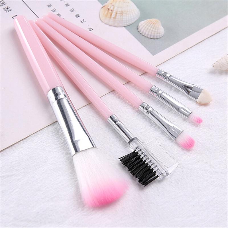 5Pcs Pink Makeup Brush Set Foundation Brush Eye Shadow Brush Eyebrow Comb Blush