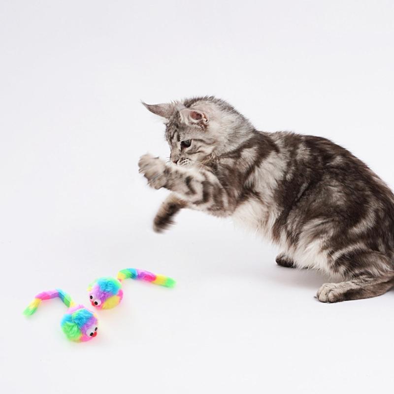 5PCS/Set Cloth Funny Mouse Shape Cat Toy Filled Catmint Cat Toy for Pet Exercise Rainbow Color Cats Running Training Toy