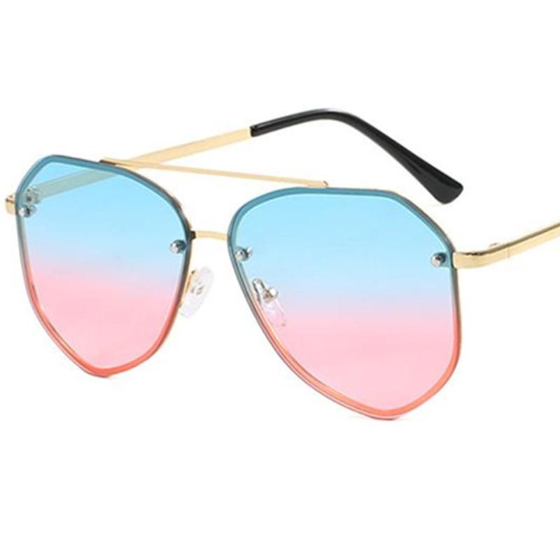 Fashion Sunglasses Double Beam Sun Glasses Anti-UV Spectacles Alloy Frame Eyeglasses Personality Gradient Lens Ornamental