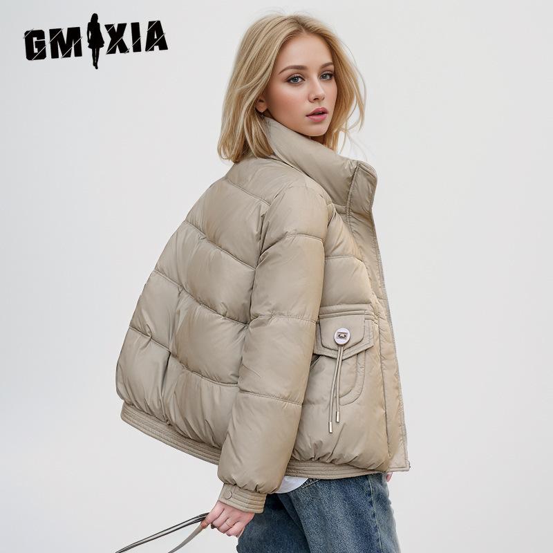 GMXIA Damen Vintage Casual Einfarbig Druck Herbst Winter Langarm Stehkragen Jacken & Mäntel