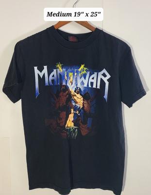 Vintage 90s Manowar Černé Oboustranné Střední Tričko Power Metal Unisex Tričko