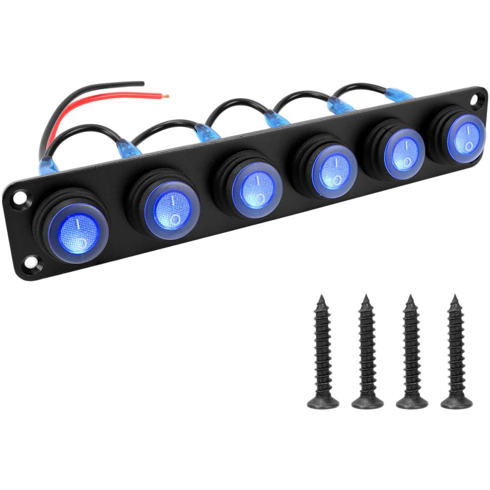 01     Waterproof LED Switch Panel 12V 1- 6 Gang Marine Boat RV Car Toggle Button IP67  Blue Circular Joystick Switch Panel