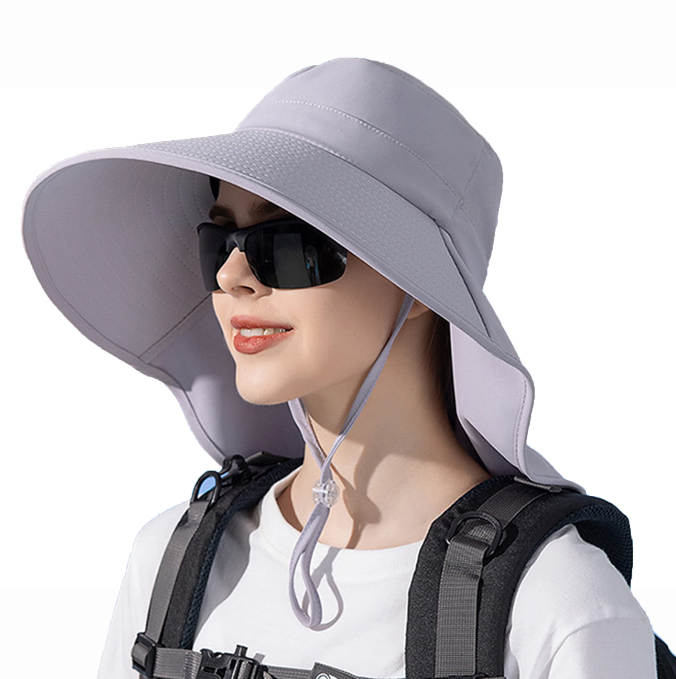

hat with neck protects sun suitable for with ponytail fishing [MonikaSun] UV-cut wide-brimmed shade, neck, gardening, protection, water-repellent, серый