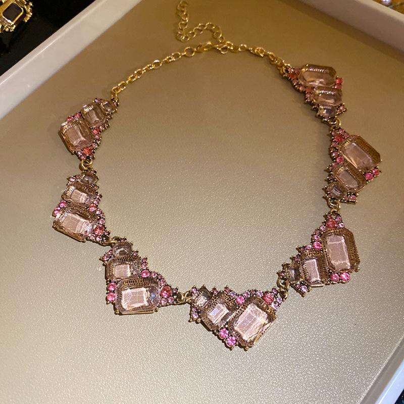 Square Diamond Irregular Necklace Earrings Set Design Sense Unique Light Luxury Dress Exquisite Jewelry Women