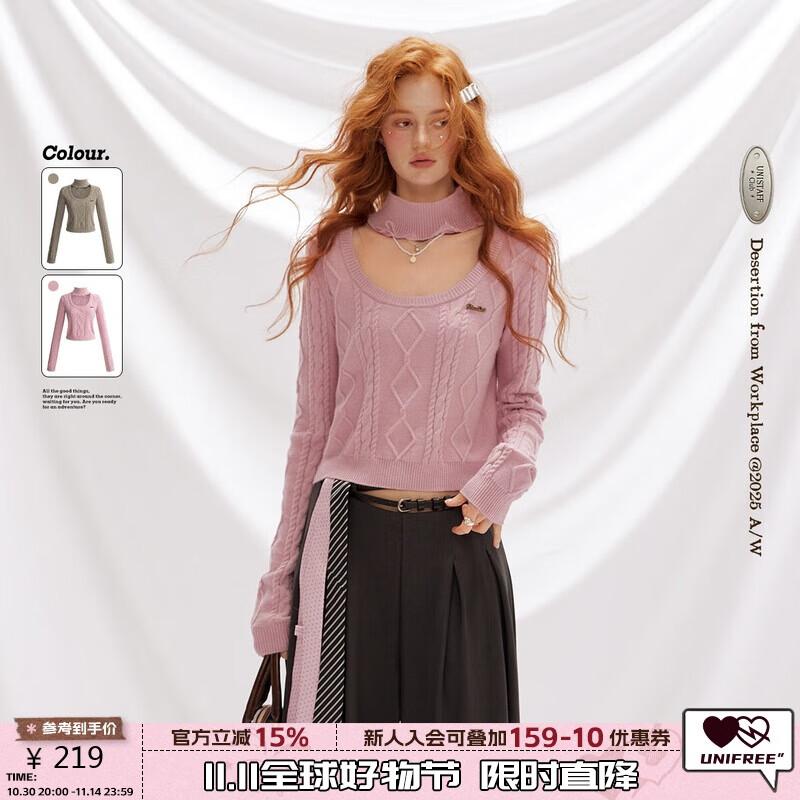 

UNIFREE Women s Vintage Cable Knit U-Neck Short Sweater L