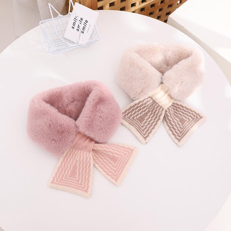 Winter Warm Baby Scarf Soft Plush Cross Collar Scarves For Kids Girls Print Knitted Neckerchief