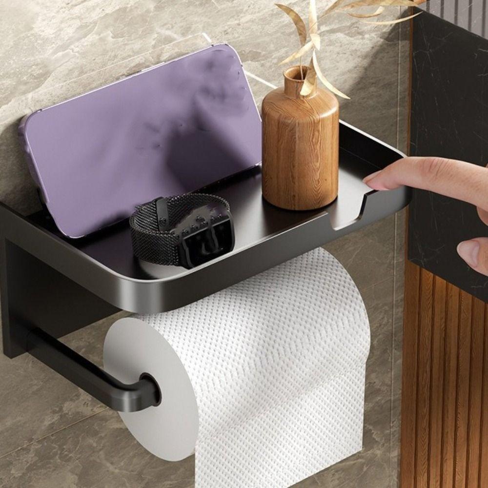 Wall Mounted No Drill Tissue Rack Space Saving Storage Shelf Toilet Paper Holder  Toilet Organizer