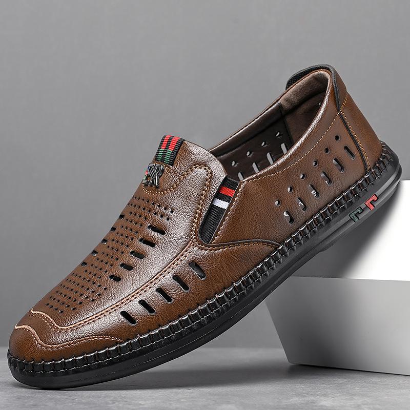 Fashion 2025 Summer New Leather Sandals Men Fashion Breathable Soft Bottom Hollowed Out Male Shoes Designer Casual Men's Dress Shoes