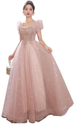 Sweetheart Neck Puff Sleeve Long Party Zipper for and Formal Photo Shoots [Hosaku Co., Ltd.] A-Line Dress, Closure, Recitals, After-Parties, (L)