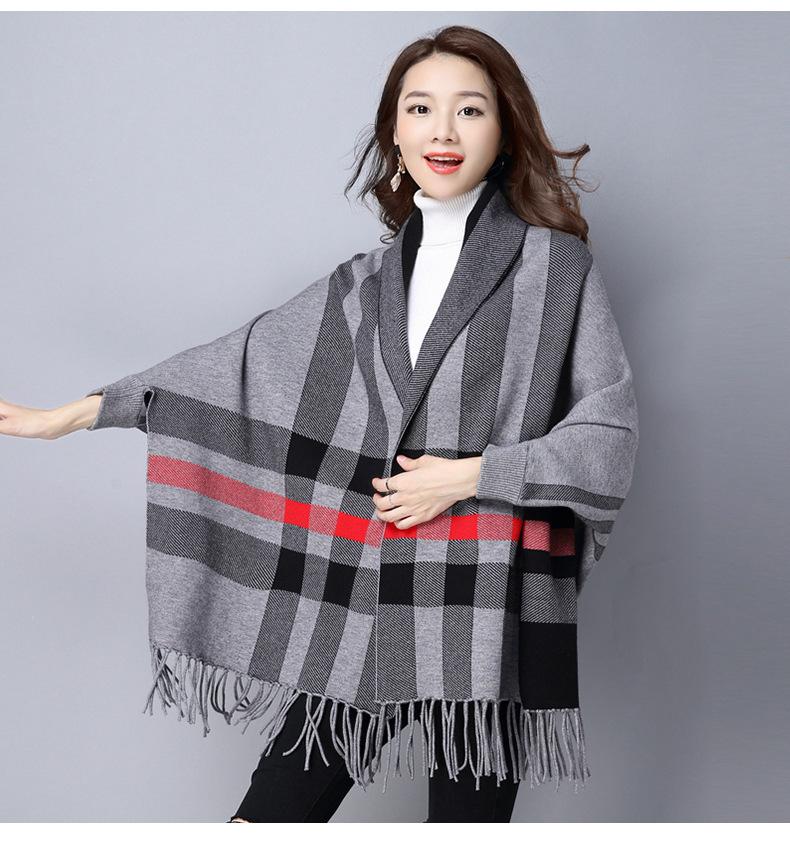 Herbst- und Winter-Schal Damen verdickter warmer Schal Mehrzweck-Cape Temperament Fransen-Cape mit Ärmeln doppelseitige Wolle Überwurf