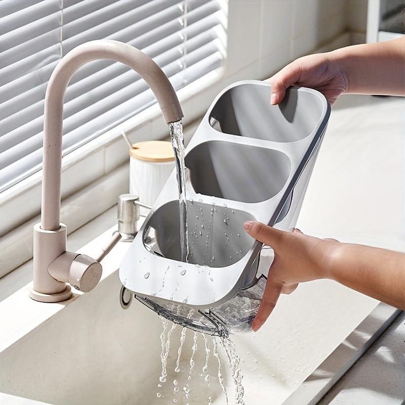 Besteckhalter, Home Essstäbchen Gabel Messer Aufbewahrungsgestell, 3 Fächer Waschbares Wandmontiertes Desktop-Regal, Multifunktioneller Essstäbchenhalter, Küchenzubehör