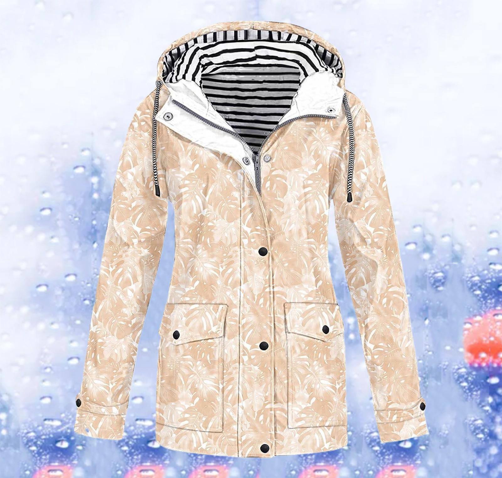 

Женская однотонная полосатая дождевик на открытом воздухе плюс водонепроницаемый плащ с капюшоном ветрозащитный L бежевый