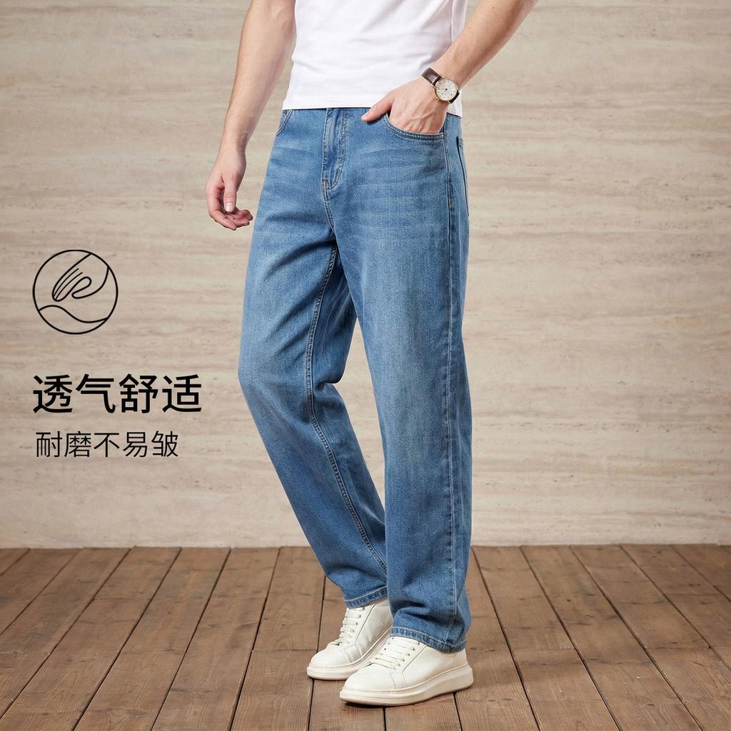 Cool Sensation Tencel Light Luxury Casual Spring and Summer Commuting Versatile Men's Straight Leg Jeans