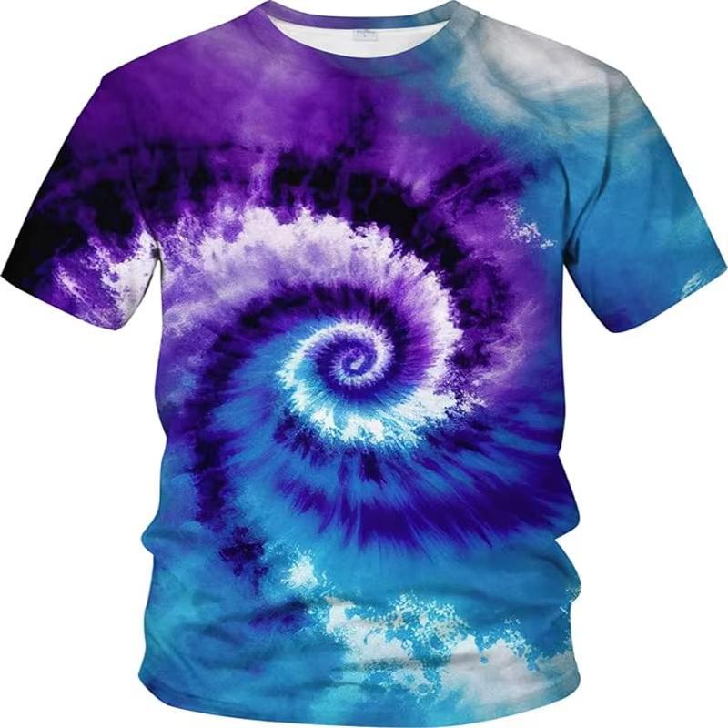Printed Splash-Ink Graffiti T-Shirt For Men Colorful Pattern T Shirts Summer Harajuku Casual Personality Round Neck Tees Tops