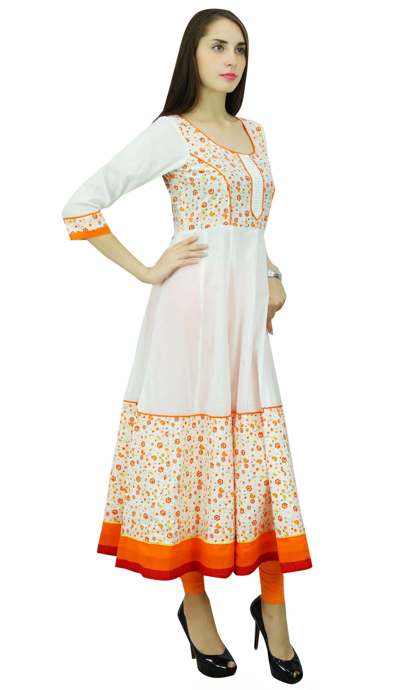 

Квіткова Курта Phagun Етнічна Бавовняна Анаркалі Курти Плаття від Дизайнера Боллівуду 8 білий