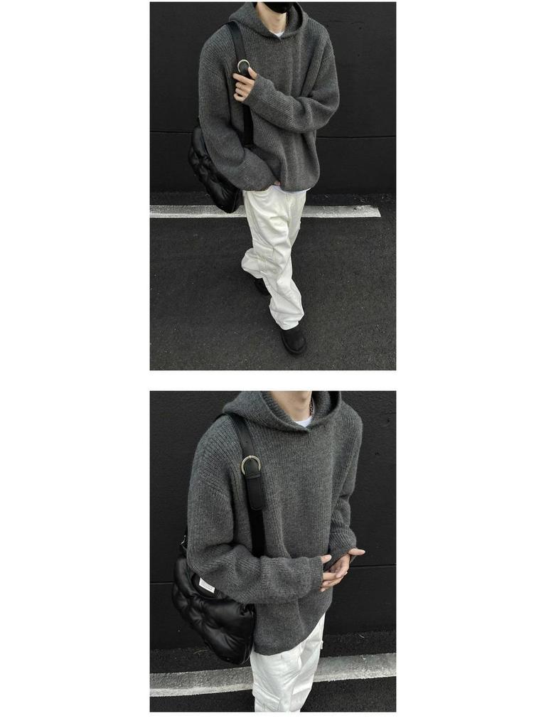 Men's Retro Hooded Knit Cardigan - Autumn/Winter Unisex Korean Trend Style