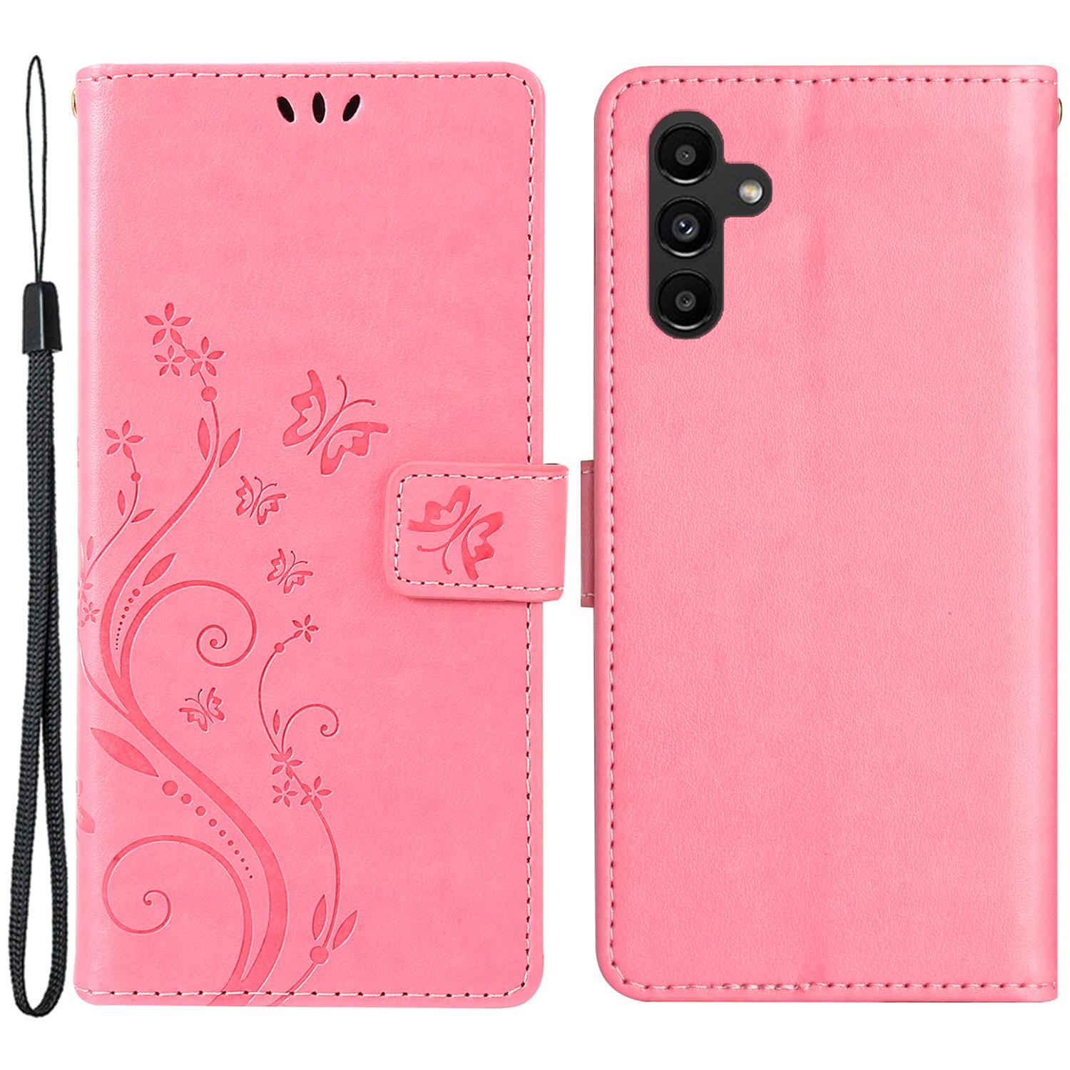 

For Samsung Galaxy M55 5G/C55 5G/F55 5G Case Wallet Butterfly Floral PU Leather Phone Cover Pink