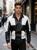 Men's splicing locomotive clothing spring and autumn new men's leather clothing cycling racing clothing lapel PU leather jacket jacket
