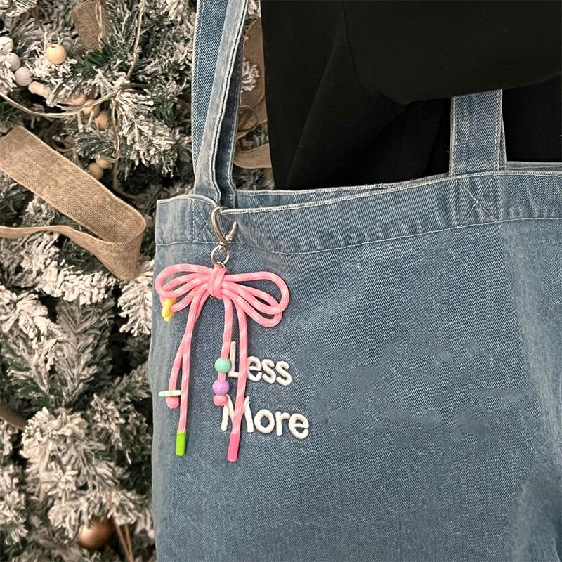 Creative Ins Style Braided Colorful Rope Keychain Trendy Bow Keyring For Girls Bag Pendant Backpack Hanging Decoration