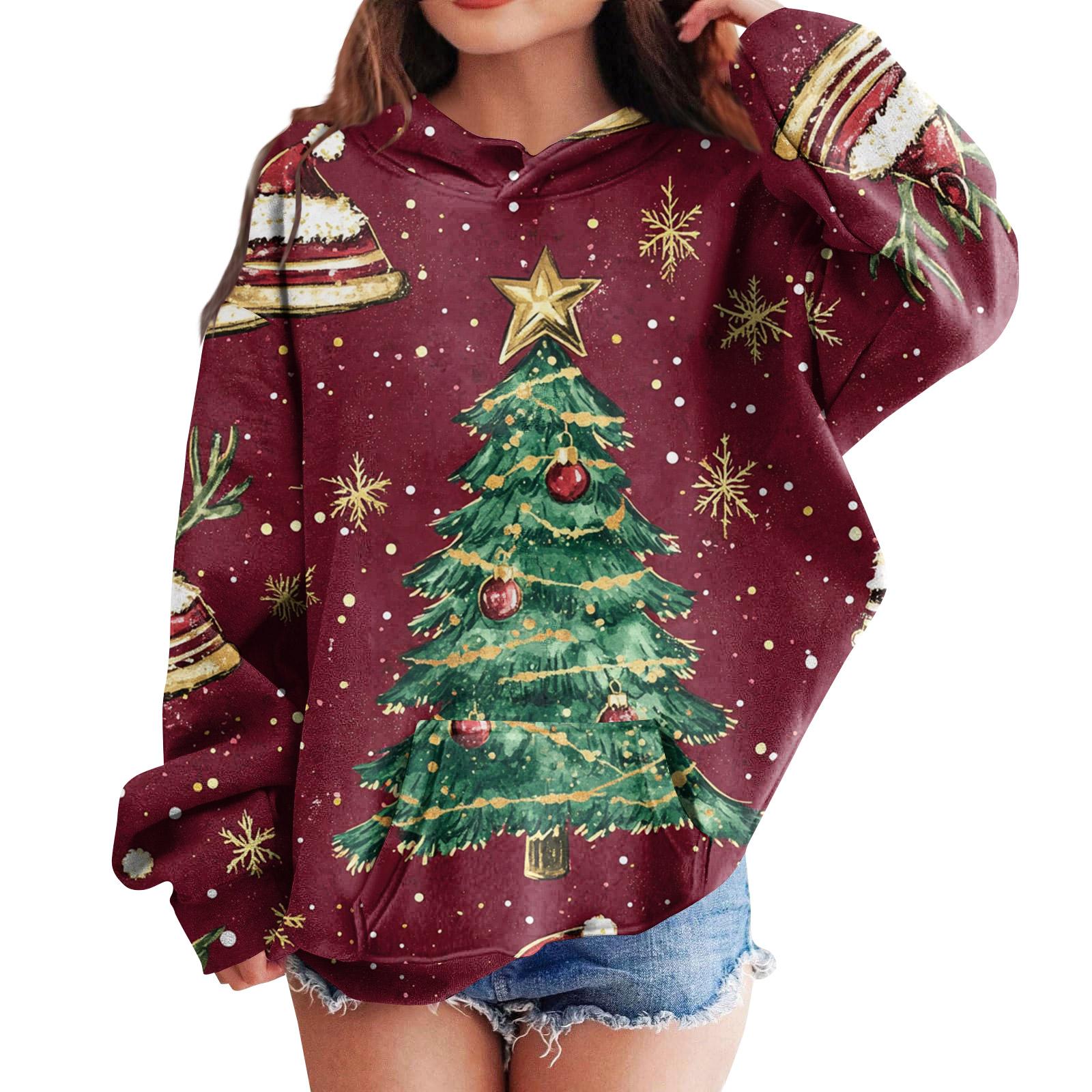 Sweatshirts For Teen Girls Hoodies Long Sleeve Drawstring Pullover Cute Oversized Hoodie Christmas Day 140