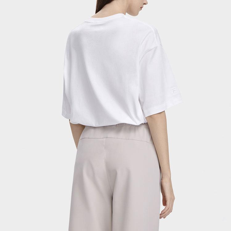 FILA Solid Color Round Neck Casual Short Sleeve Drop Shoulder T-Shirt Unisex T-Shirts White F11U329104FWT