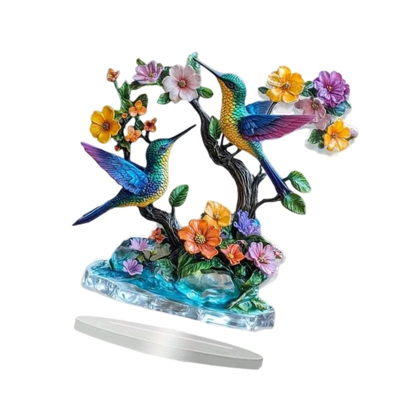 Acrylic Flower Branch Bird Statue Figurines Table Centerpieces Animal Figurines Sculptures Table Ornament Home Decors