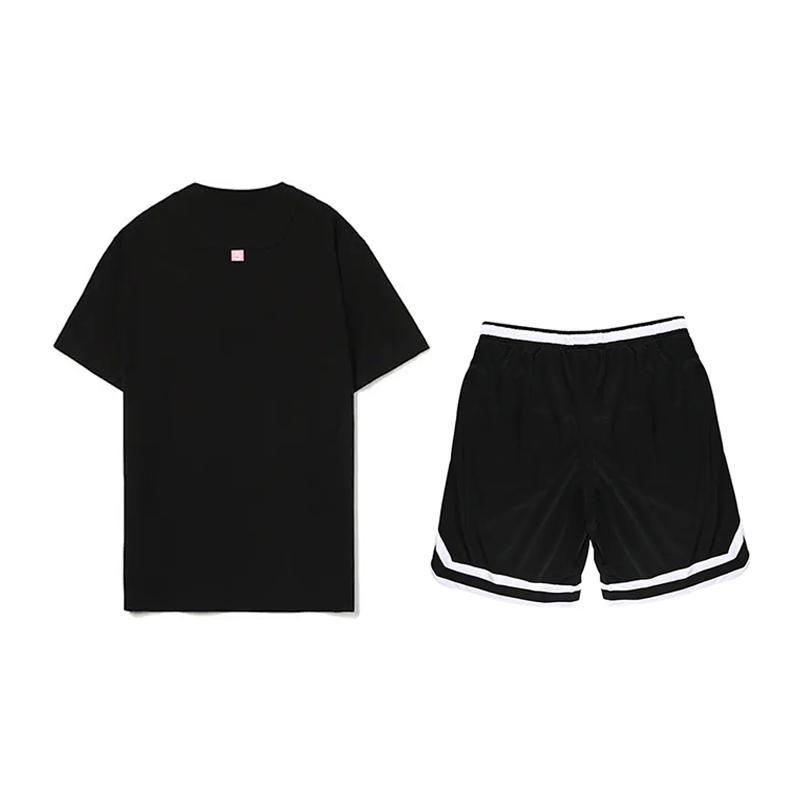 Li Ning Letter Print Versatile Short Sleeve Casual Sports Suit Unisex suit Black AHSU979-1+YAPV001-1