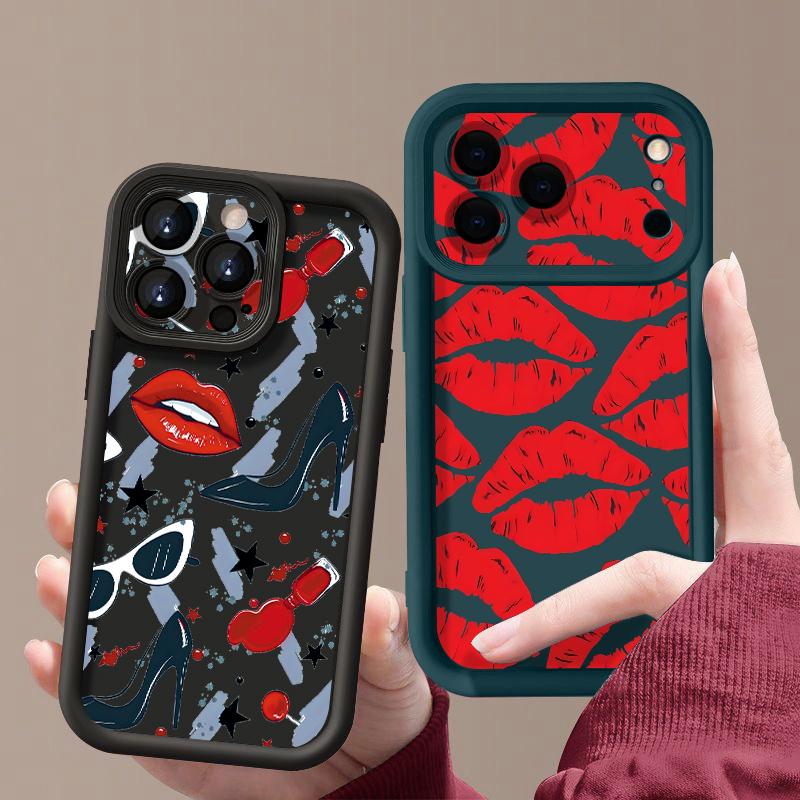Shockproof Phone Case For iPhone 17 Pro Max Case iPhone 16 15 14 13 Pro Max 11 17e 16e Fashion Lips Heels Print Soft Silicone Bumper Cover