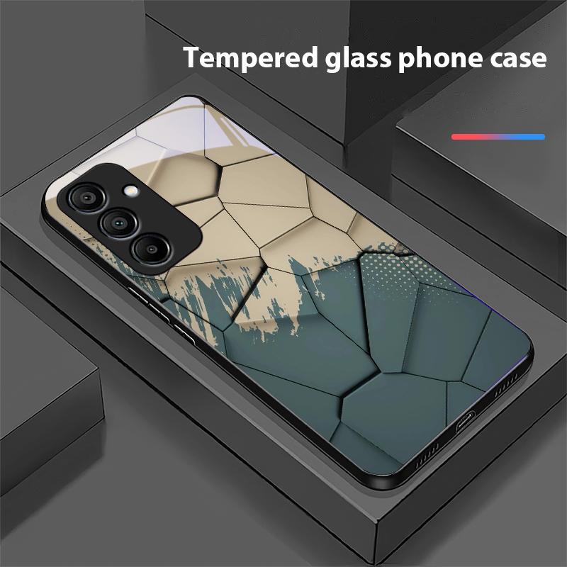 Geometric Pattern For Samsung Galaxy A15 5G 54 4G 51 50 24 35 90 71 12 51 53 52S 80 22 34 Black Tempered Glass Phone Case