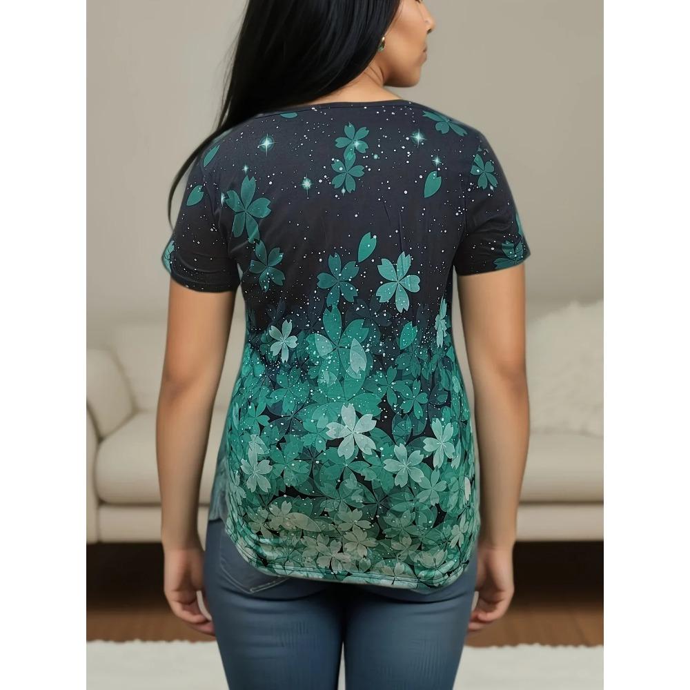 Fashionable Women's Round-neck Printed Short-sleeved Casual T-shirt, Simple and Loose Travel Top